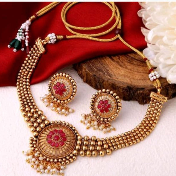 Palak Art Gold Plated Pota Stone Necklace Set