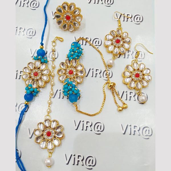 Palak Art Gold Plated Kundan Stone Rakhi Combo (1Set Only )