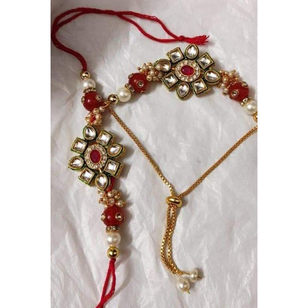 Palak Art Gold Plated Kundan Stone Rakhi Combo