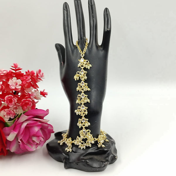 Palak Art Gold Plated Kundan Stone And Pearl Hand Harness