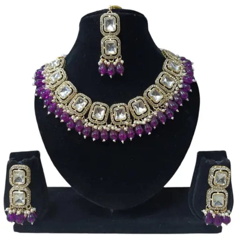 Palak Art Gold Plated Crystal Stone And Beads Necklace Set