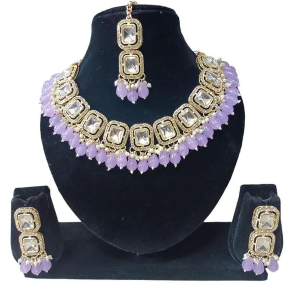 Palak Art Gold Plated Crystal Stone And Beads Necklace Set