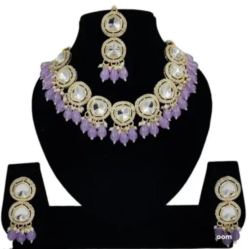 Palak Art Gold Plated Crystal Stone And Beads Necklace Set