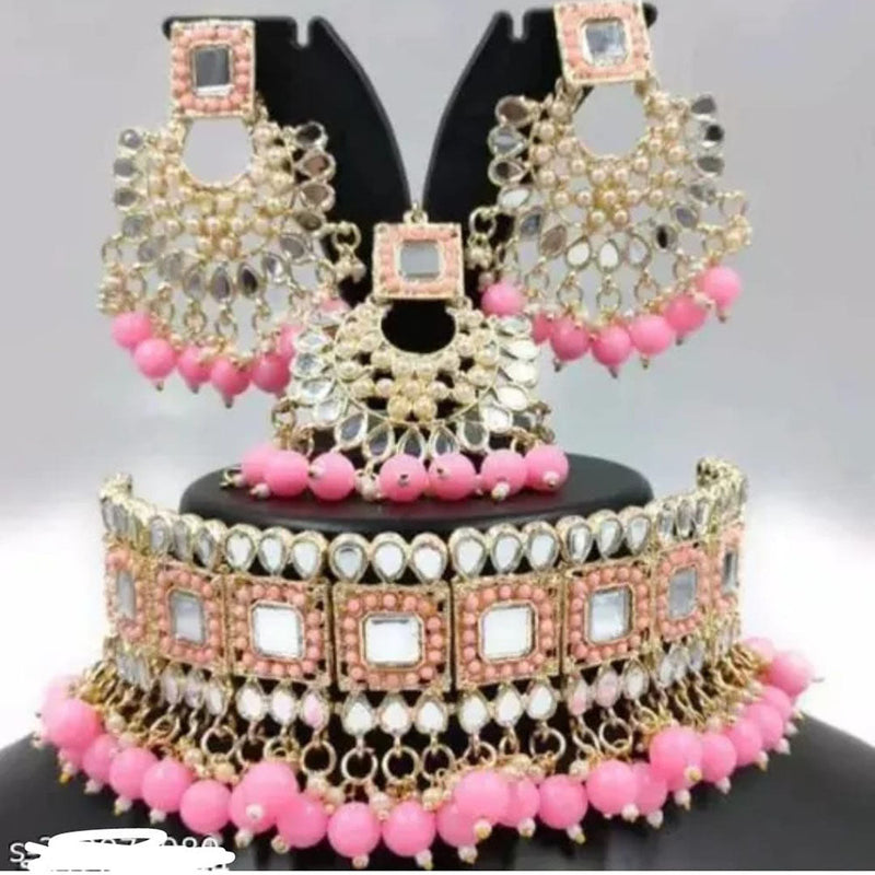 Palak Art Gold Plated Mirror And Pearls Choker Necklace Set