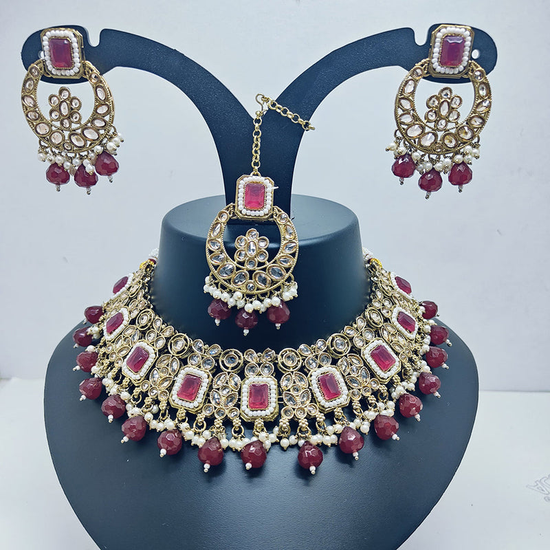 Palak Art Gold Plated Crystal Stone And Pearls Choker Necklace Set