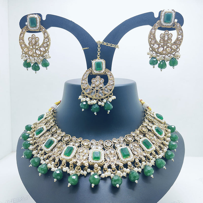 Palak Art Gold Plated Crystal Stone And Pearls Choker Necklace Set