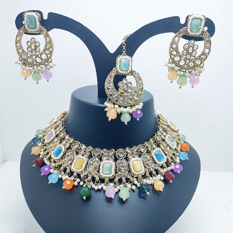 Palak Art Gold Plated Crystal Stone And Pearls Choker Necklace Set