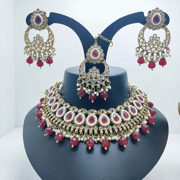 Palak Art Gold Plated Crystal Stone And Pearls Choker Necklace Set