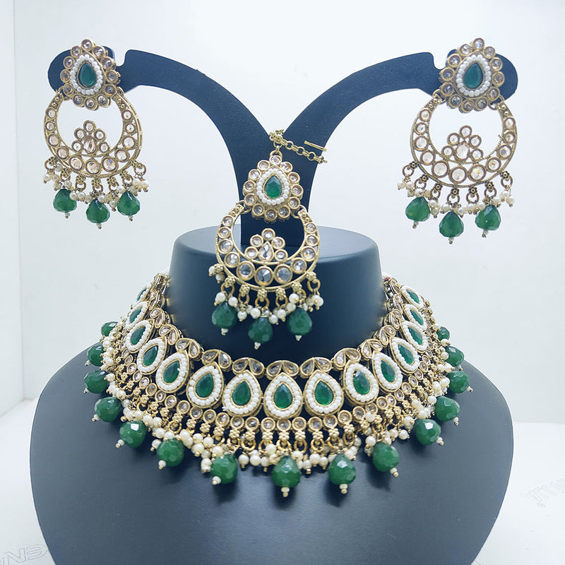 Palak Art Gold Plated Crystal Stone And Pearls Choker Necklace Set