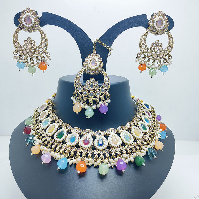 Palak Art Gold Plated Crystal Stone And Pearls Choker Necklace Set