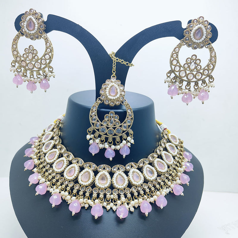 Palak Art Gold Plated Crystal Stone And Pearls Choker Necklace Set