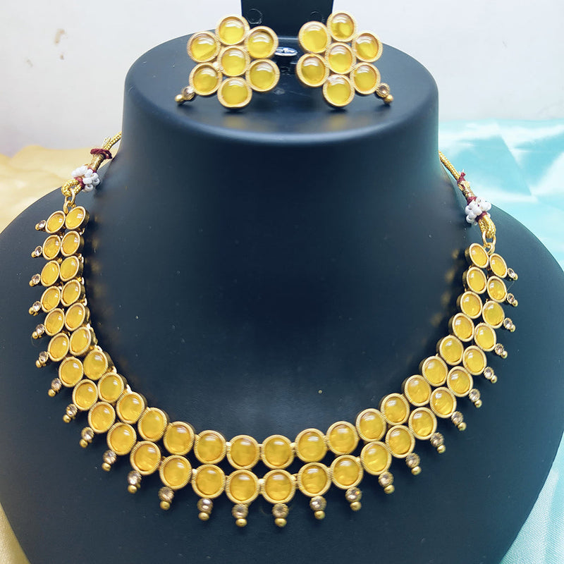 Palak Art Gold Plated Pota Stone Choker Necklace Set