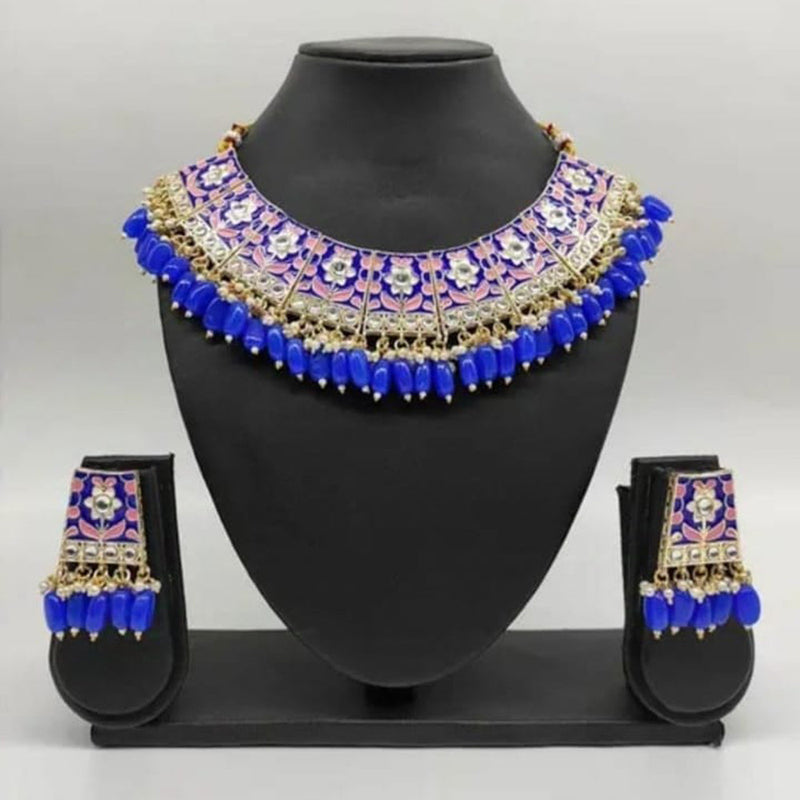 Palak Art Gold Plated Kundan Stone And Meenakari Necklace Set