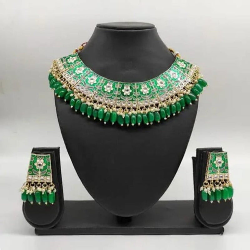 Palak Art Gold Plated Kundan Stone And Meenakari Necklace Set