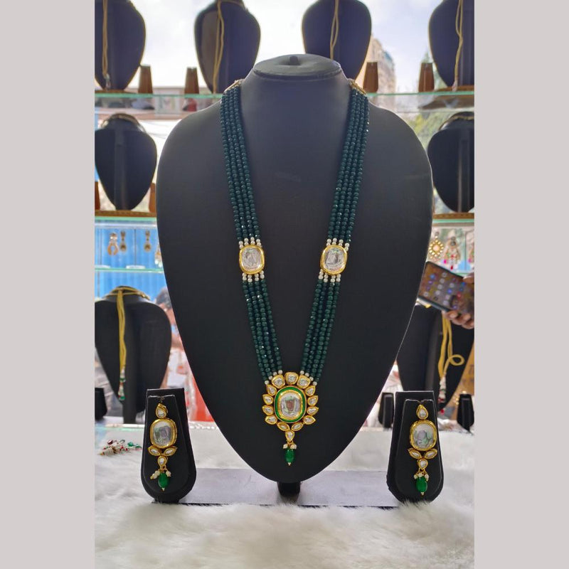 Palak Art Gold Plated Kundan Stone and Pearls Long Necklace Set