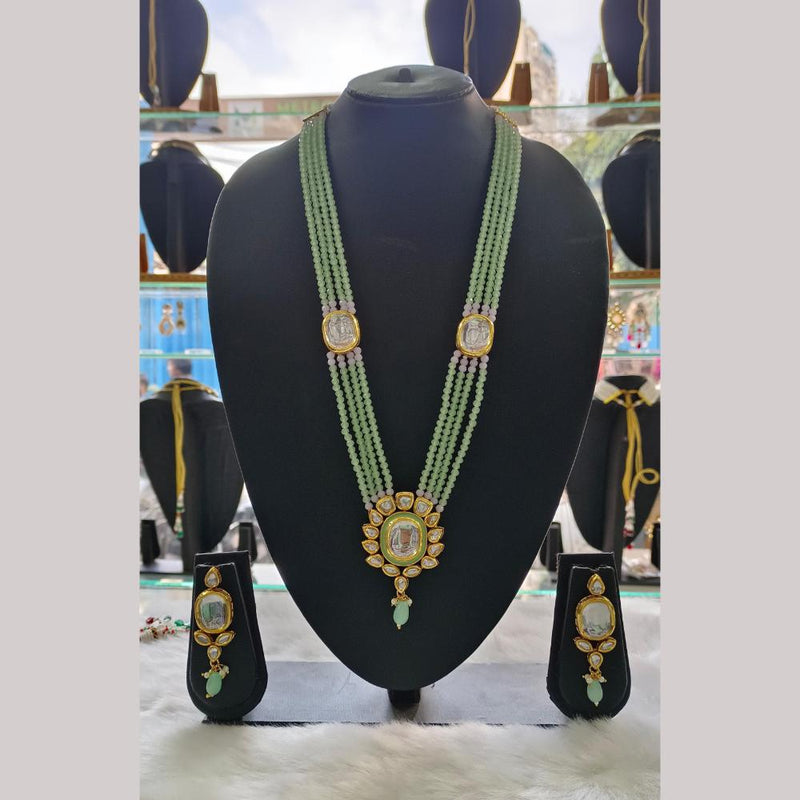 Palak Art Gold Plated Kundan Stone and Pearls Long Necklace Set