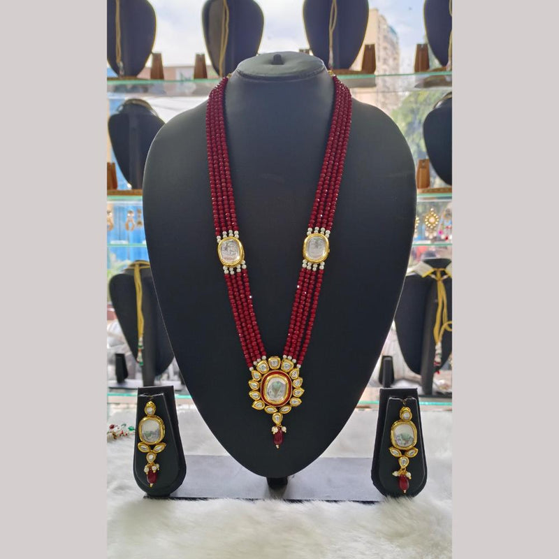 Palak Art Gold Plated Kundan Stone and Pearls Long Necklace Set