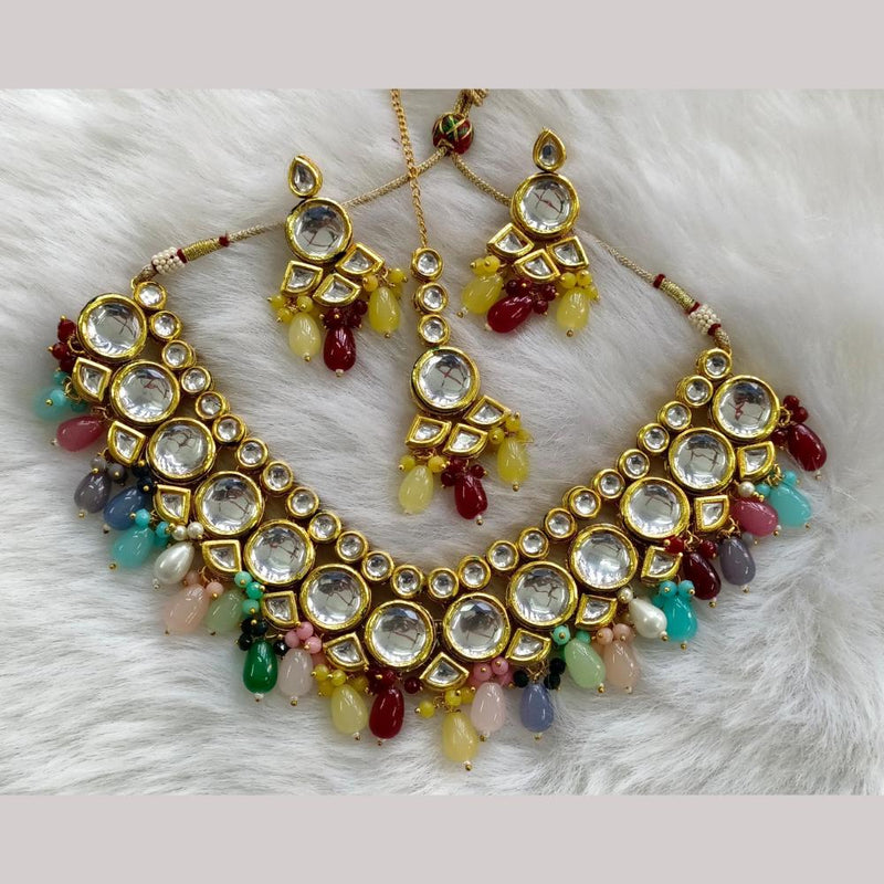 Palak Art Gold Plated  Kundan Stone And Beads Necklace Set