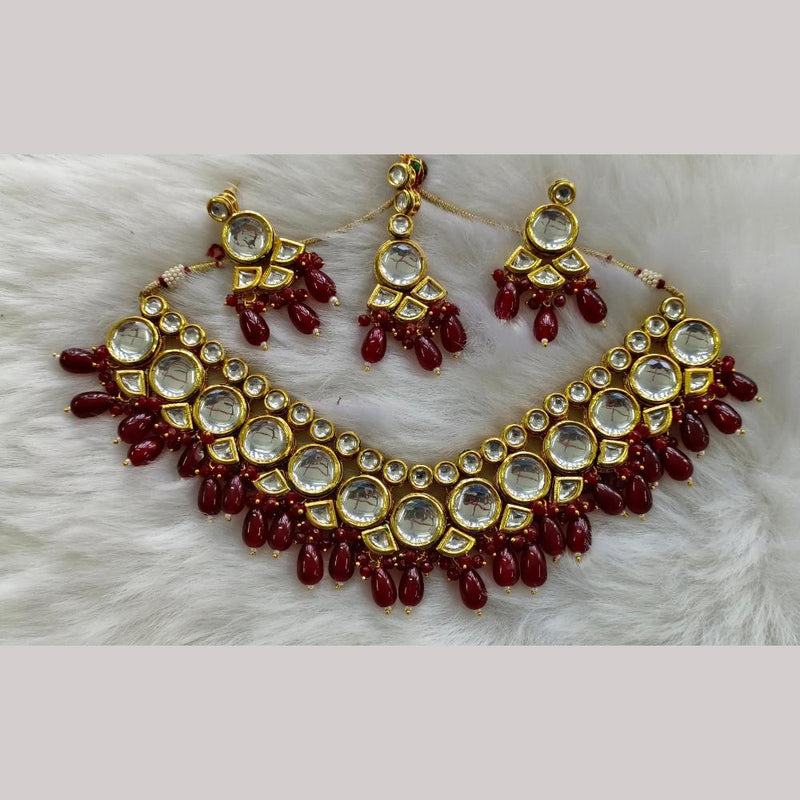 Palak Art Gold Plated  Kundan Stone And Beads Necklace Set