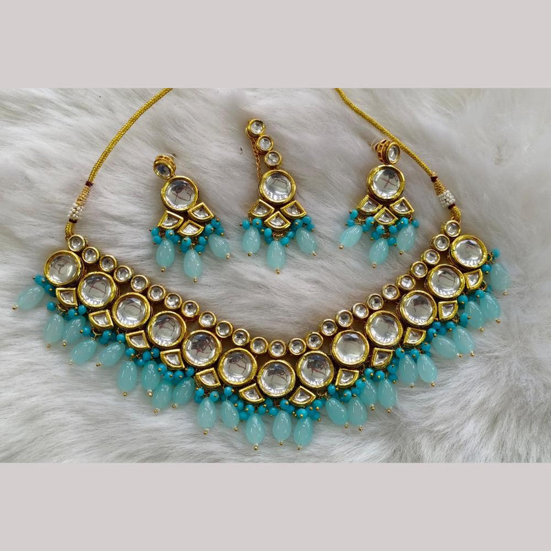 Palak Art Gold Plated  Kundan Stone And Beads Necklace Set