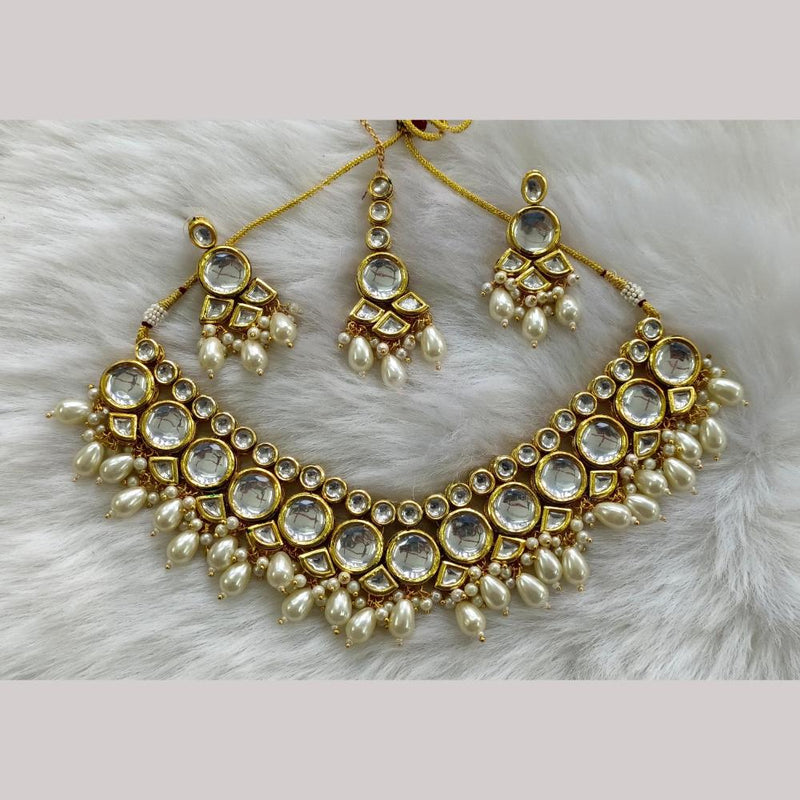 Palak Art Gold Plated  Kundan Stone And Beads Necklace Set