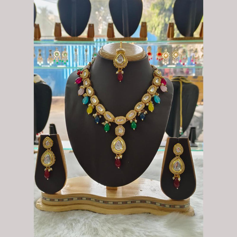 Palak Art Gold Plated  Kundan Stone And Beads Necklace Set