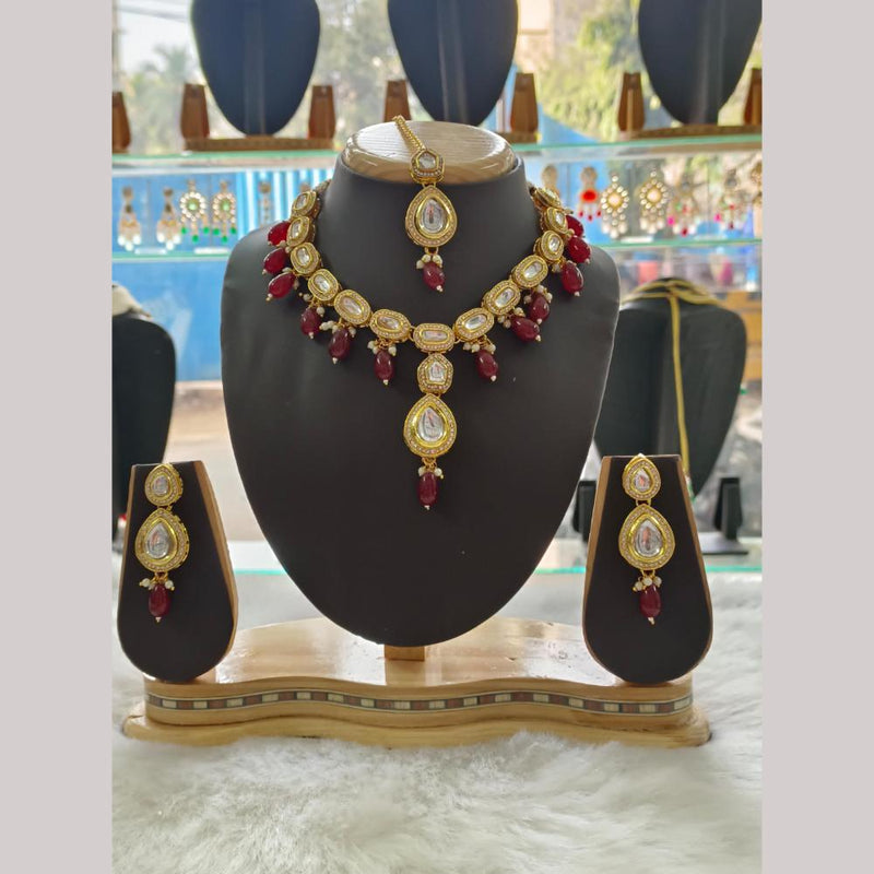 Palak Art Gold Plated  Kundan Stone And Beads Necklace Set