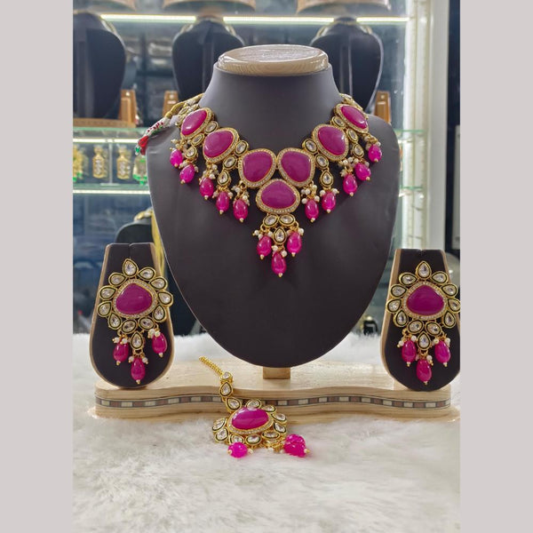 Palak Art Gold Plated Crystal Stone and Beads Necklace Set