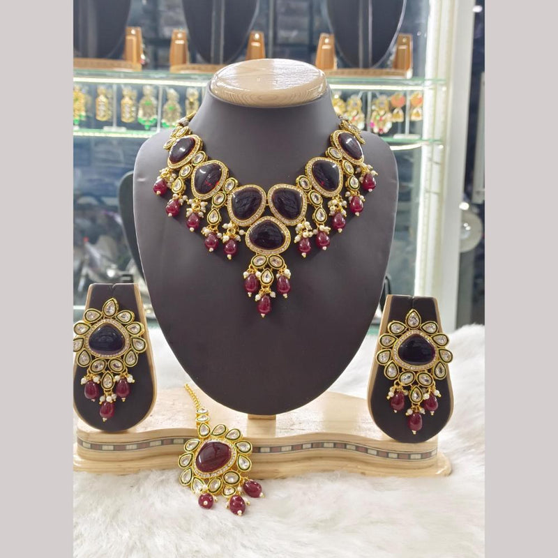 Palak Art Gold Plated Crystal Stone and Beads Necklace Set