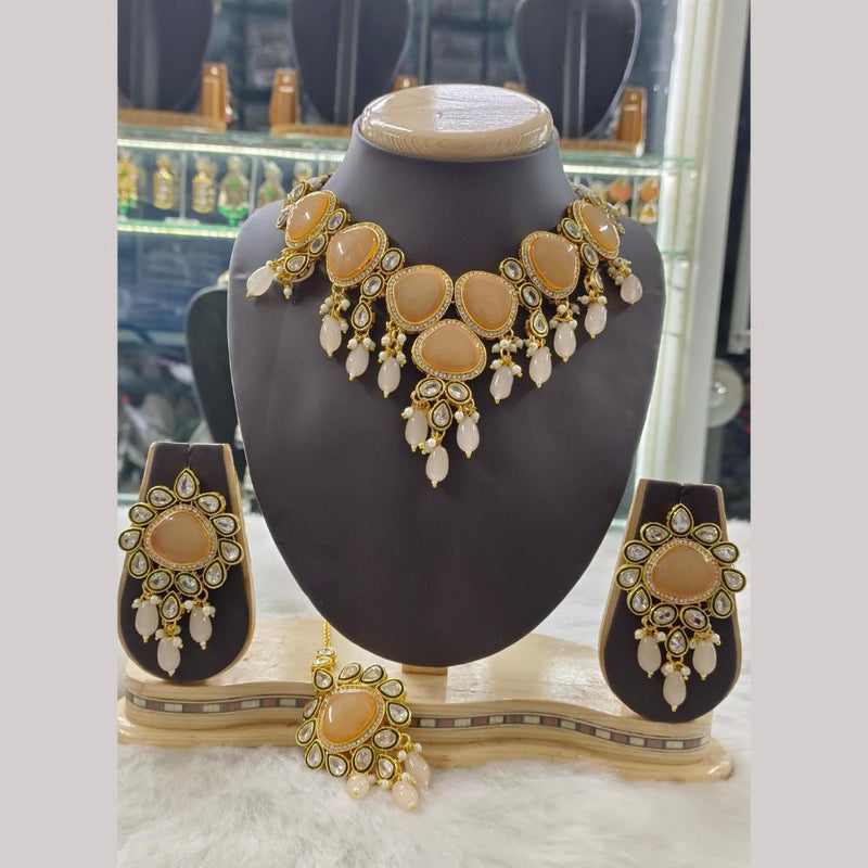 Palak Art Gold Plated Crystal Stone and Beads Necklace Set