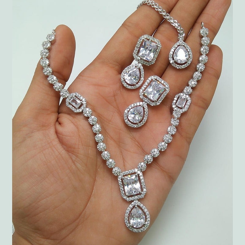 Palak Art Silver Plated American Diamonds Necklace Set