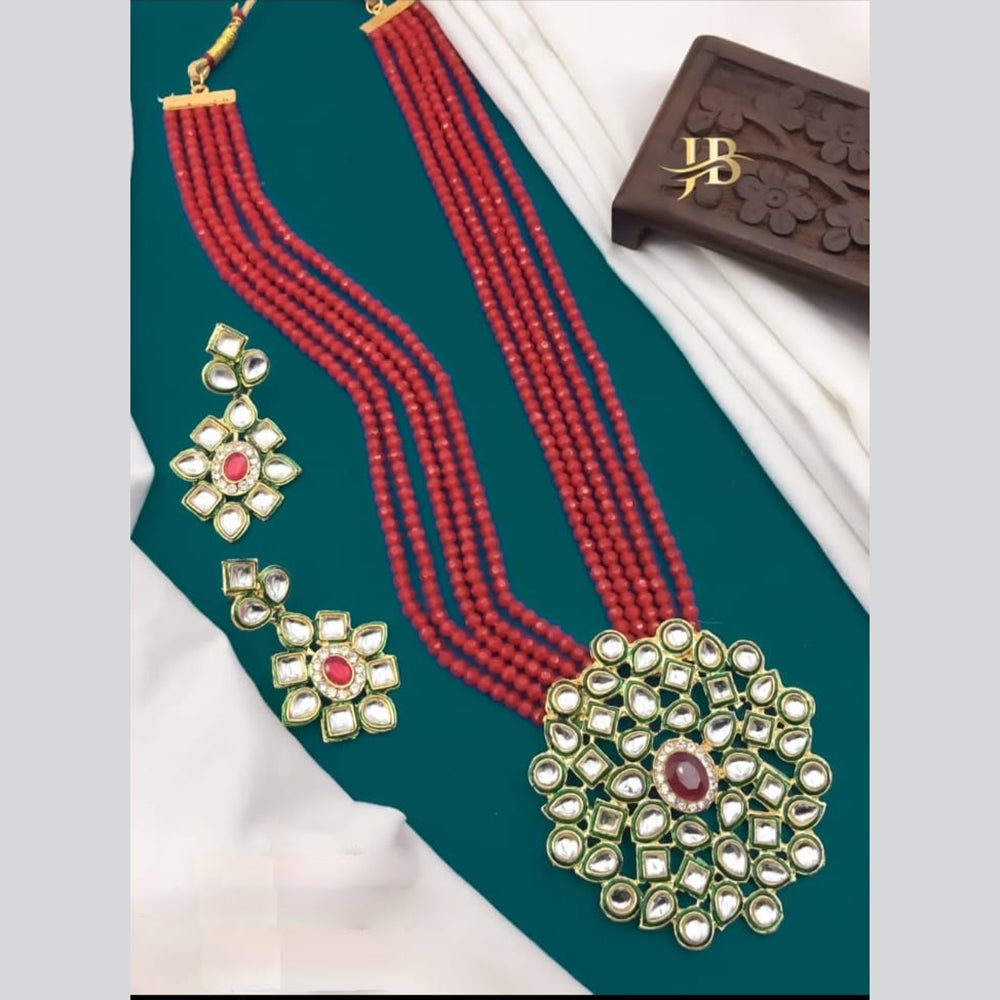 Palak Art Gold Plated Kundan Stone and Pearls Long Necklace Set