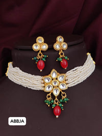Palak Art Gold Plated Kundan Stone And Beads Choker Necklace Set