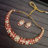 Palak Art Gold Plated Polki Kundan Stone And Meenakari Necklace Set