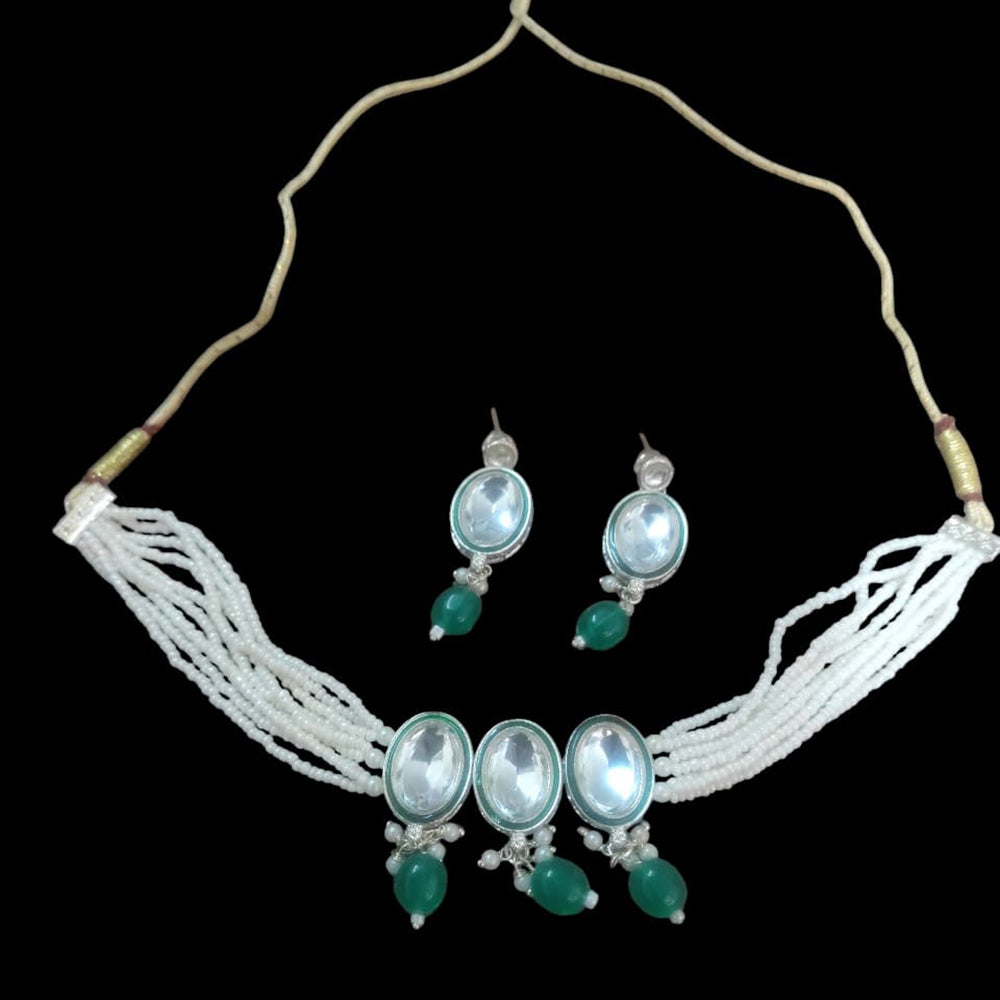 Palak Art Elegant Fusion Pota Stone And Pearl Necklace Set