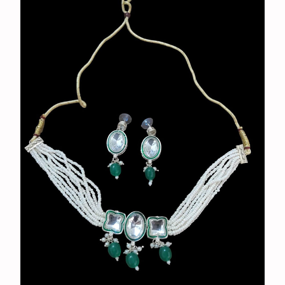 Palak Art Elegant Fusion Pota Stone And Pearl Necklace Set