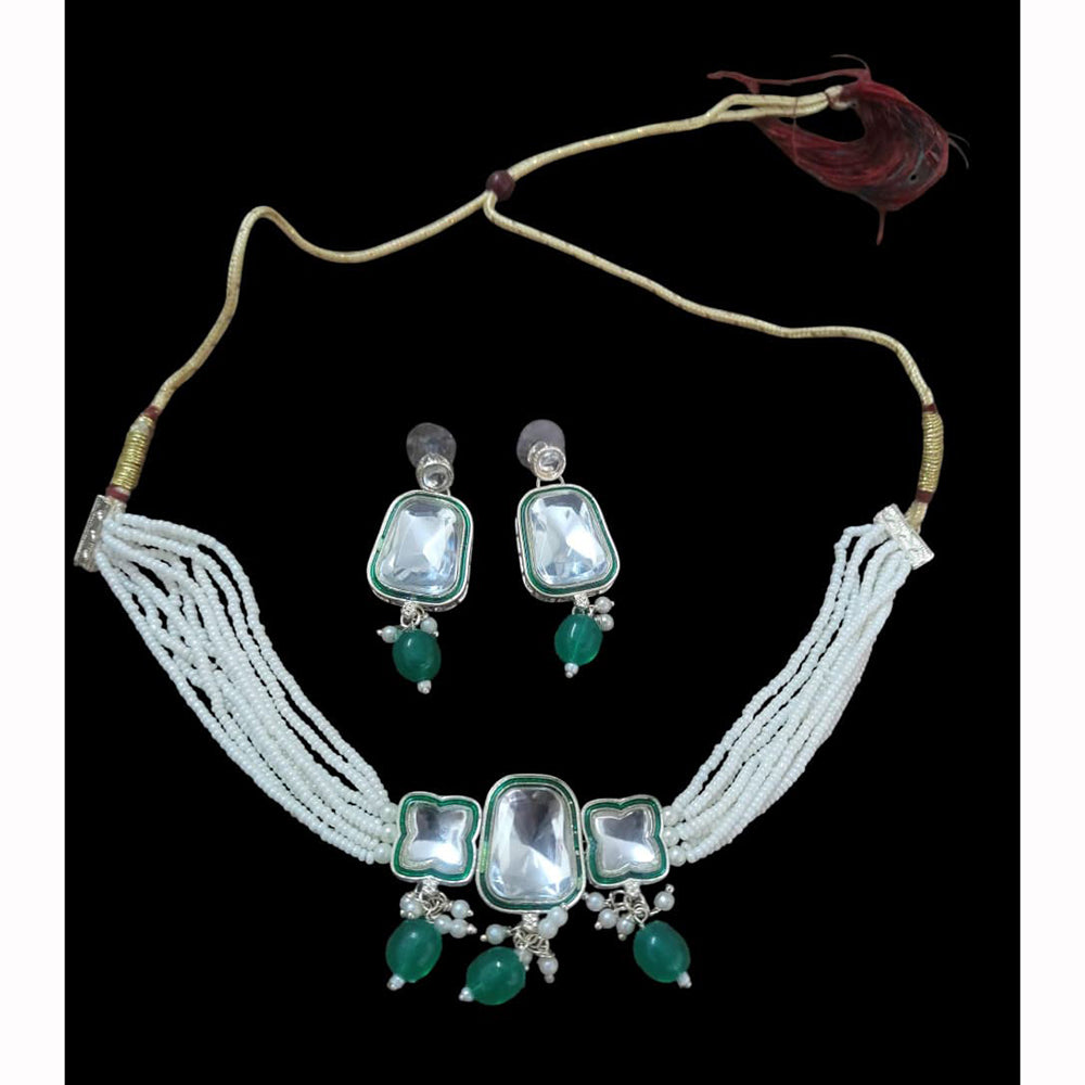 Palak Art Elegant Fusion Pota Stone And Pearl Necklace Set