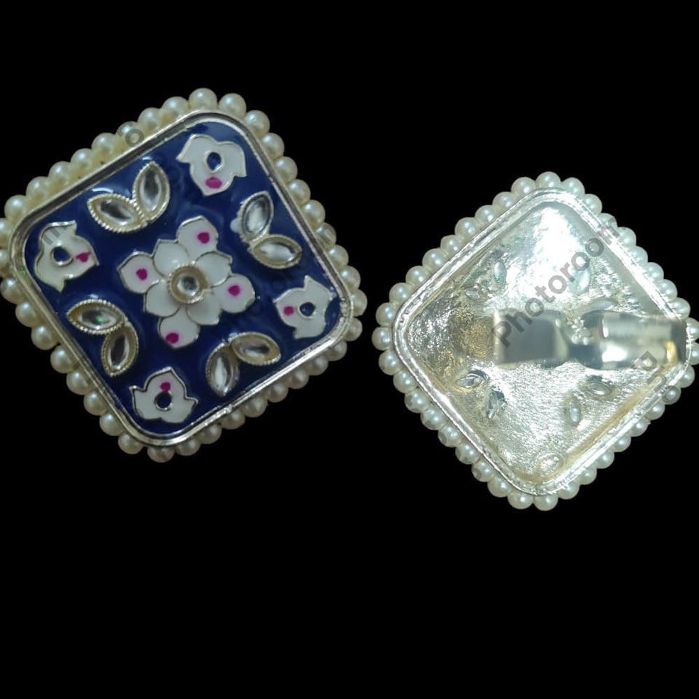 Palak Art Designer Kundan Stone And Meenakari Adjustable Ring