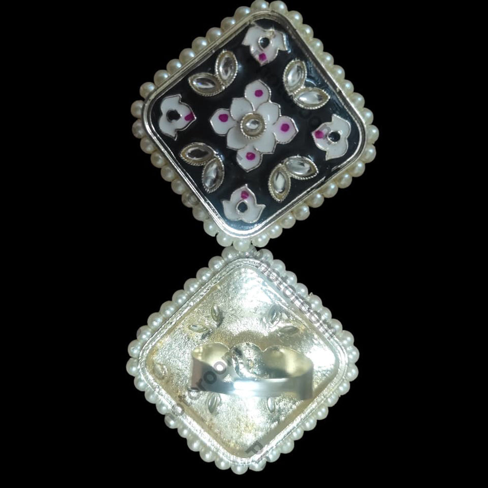 Palak Art Designer Kundan Stone And Meenakari Adjustable Ring