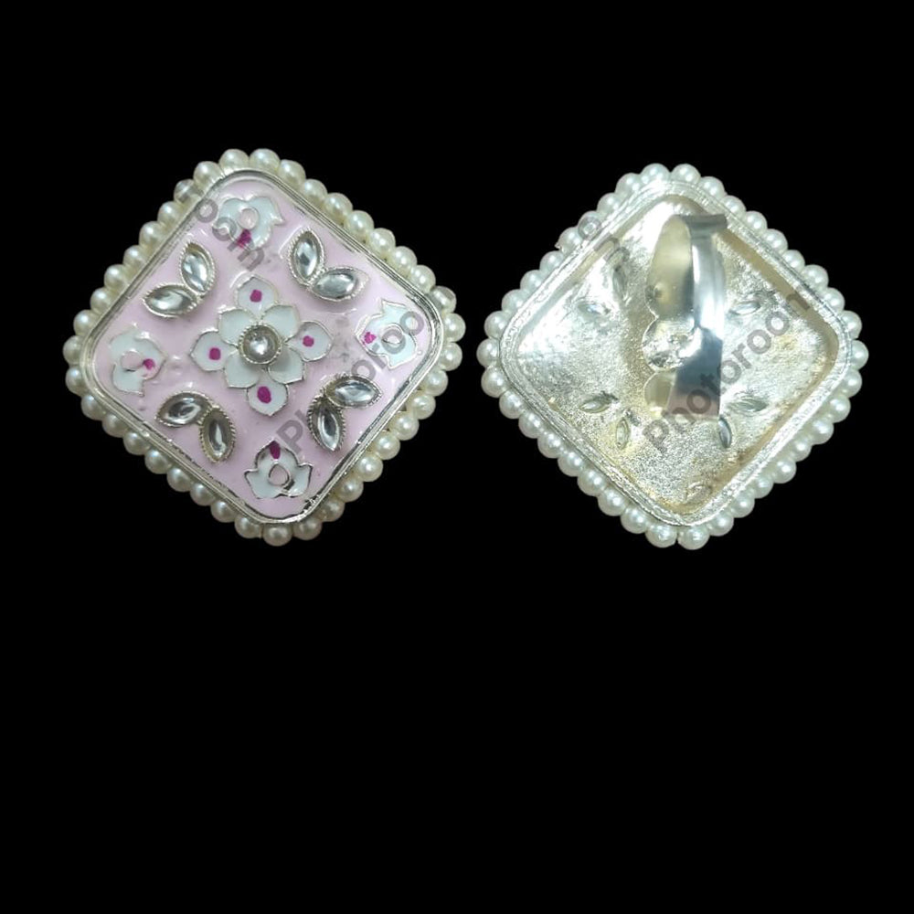 Palak Art Designer Kundan Stone And Meenakari Adjustable Ring