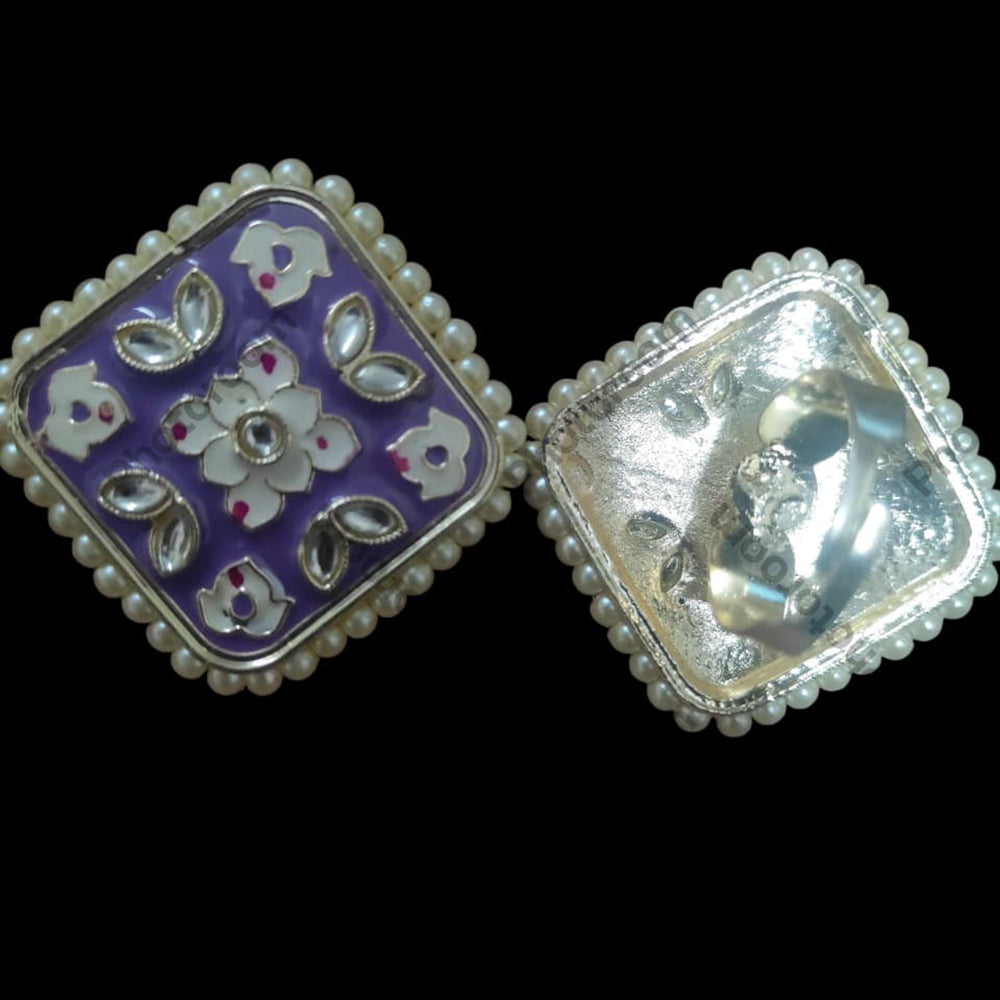 Palak Art Designer Kundan Stone And Meenakari Adjustable Ring