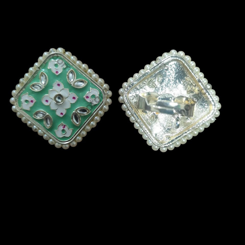 Palak Art Designer Kundan Stone And Meenakari Adjustable Ring