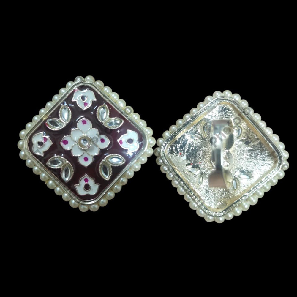 Palak Art Designer Kundan Stone And Meenakari Adjustable Ring