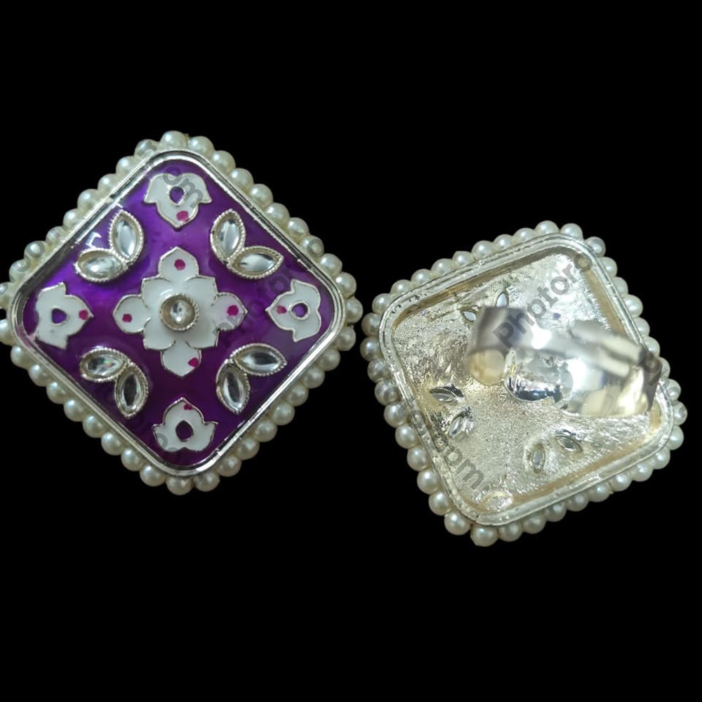 Palak Art Designer Kundan Stone And Meenakari Adjustable Ring