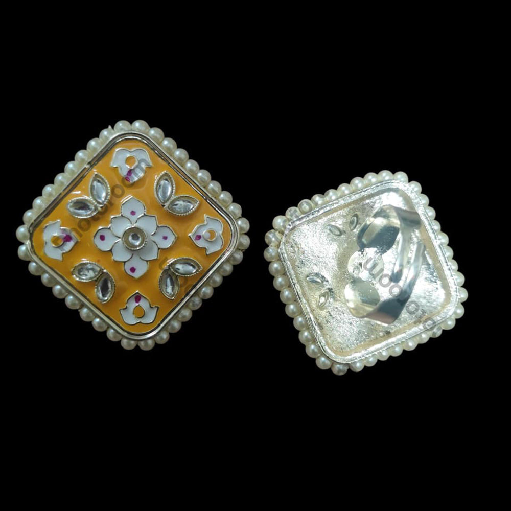 Palak Art Designer Kundan Stone And Meenakari Adjustable Ring