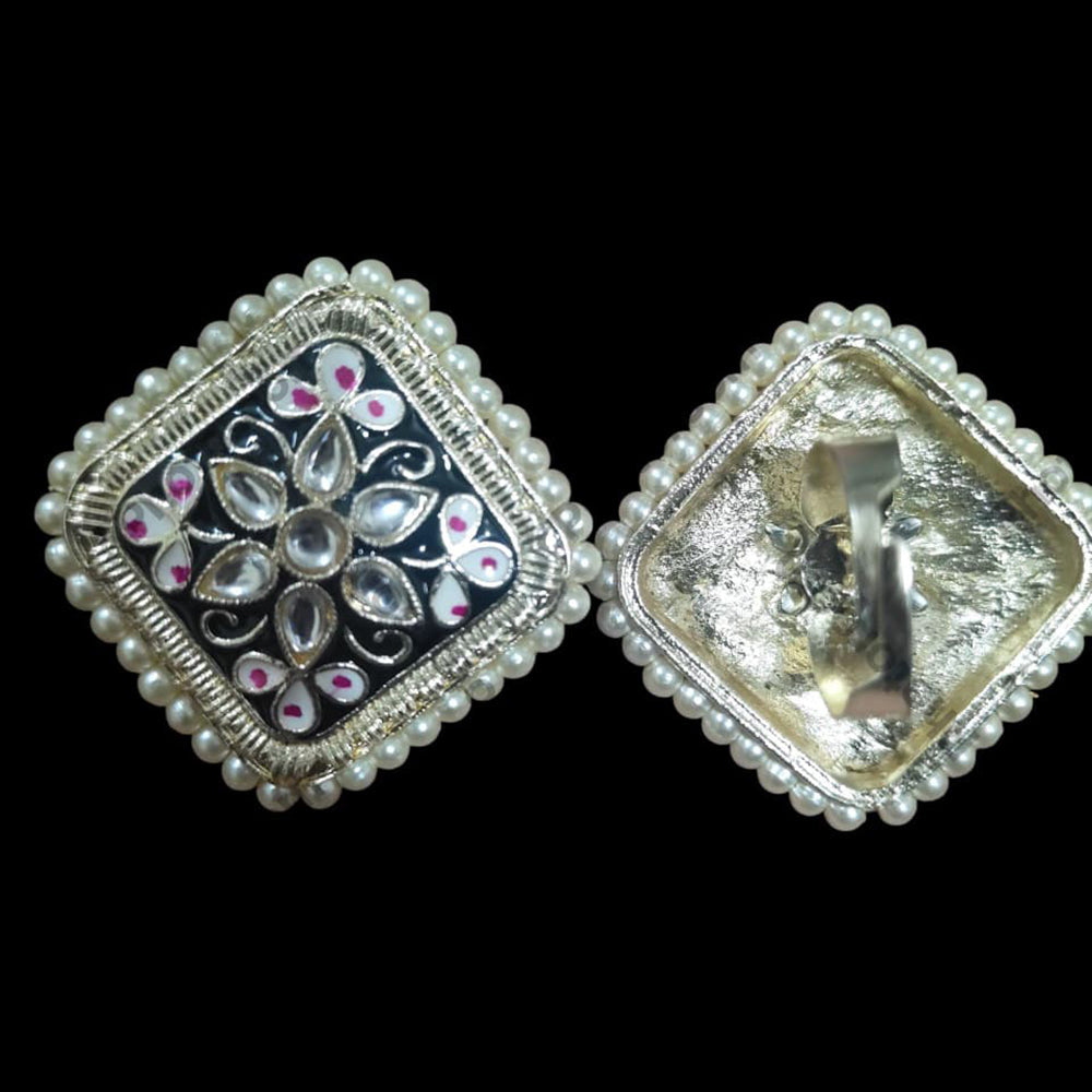 Palak Art Designer Kundan Stone And Meenakari Adjustable Ring
