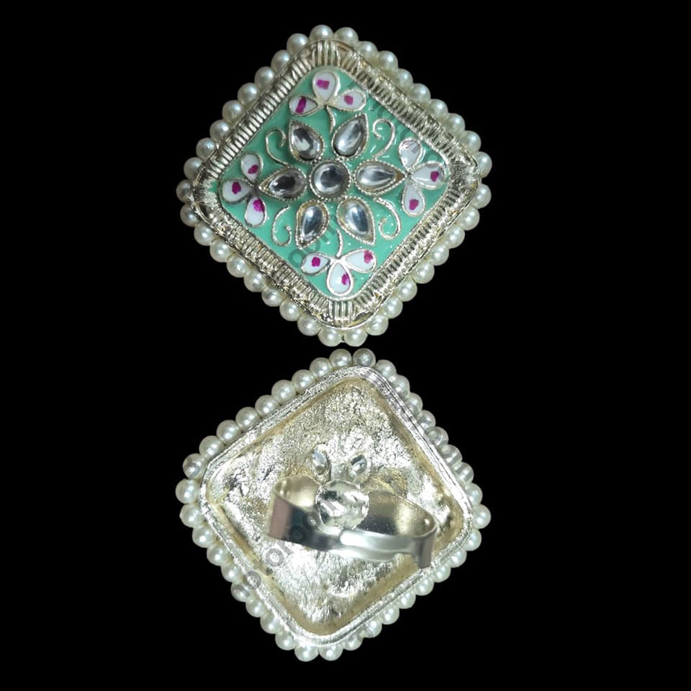 Palak Art Designer Kundan Stone And Meenakari Adjustable Ring