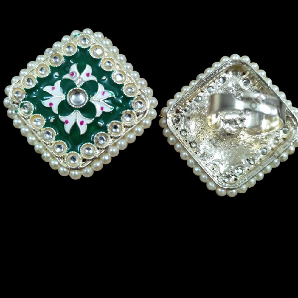 Palak Art Designer Kundan Stone And Meenakari Adjustable Ring