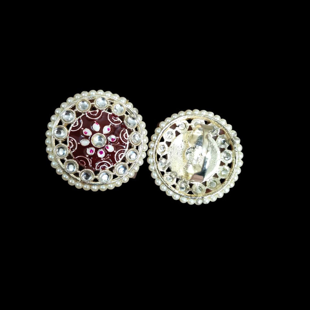 Palak Art Designer Kundan Stone And Meenakari Adjustable Ring