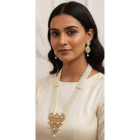 Palak Art Royal Kundan Stone And Austrian Stone Pearl Long Necklace Set 